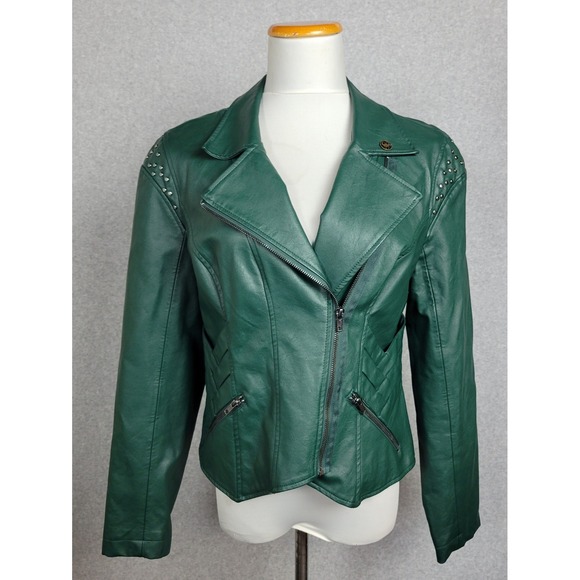 Marvel by Her Universe Jackets & Blazers - Marvel Her Universe Loki Green Faux Leather Studded Moto Jacket Large LG